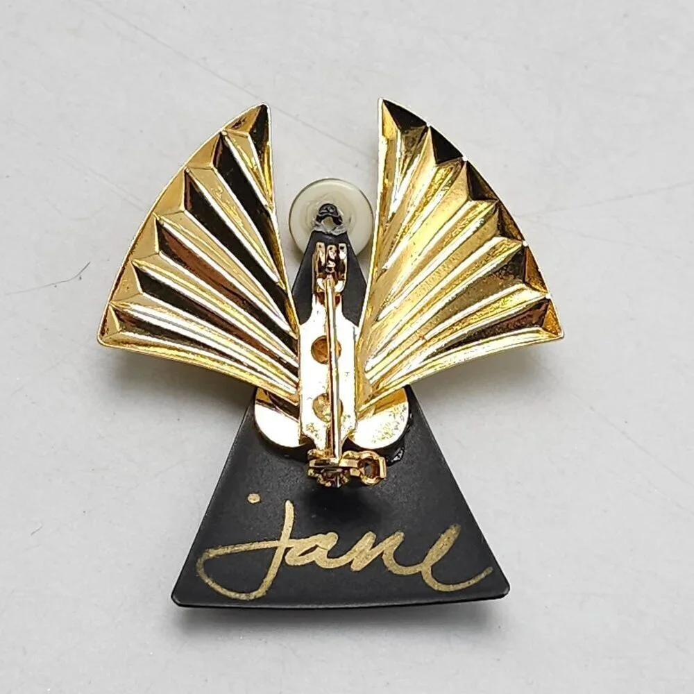 Gold Black Angel Brooch With Cross Crucifix Design By Jane Davis